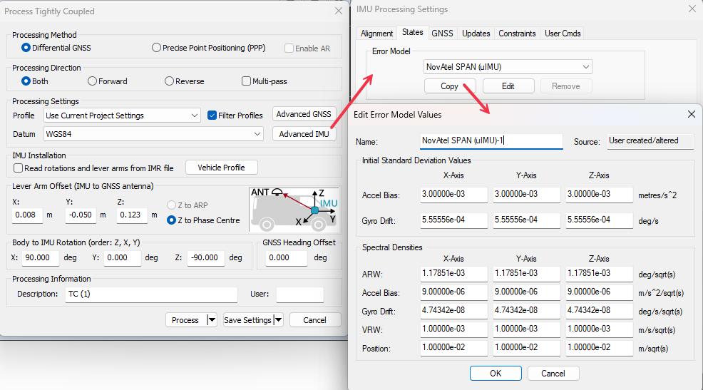 Third-party IMU error model creation in Inertial Explorer